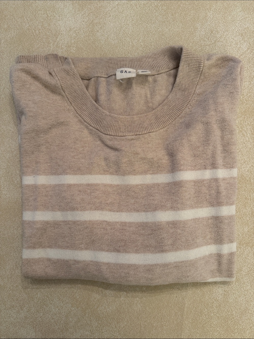 GAP Women's Crewneck Sweater in Beige and White Stripes